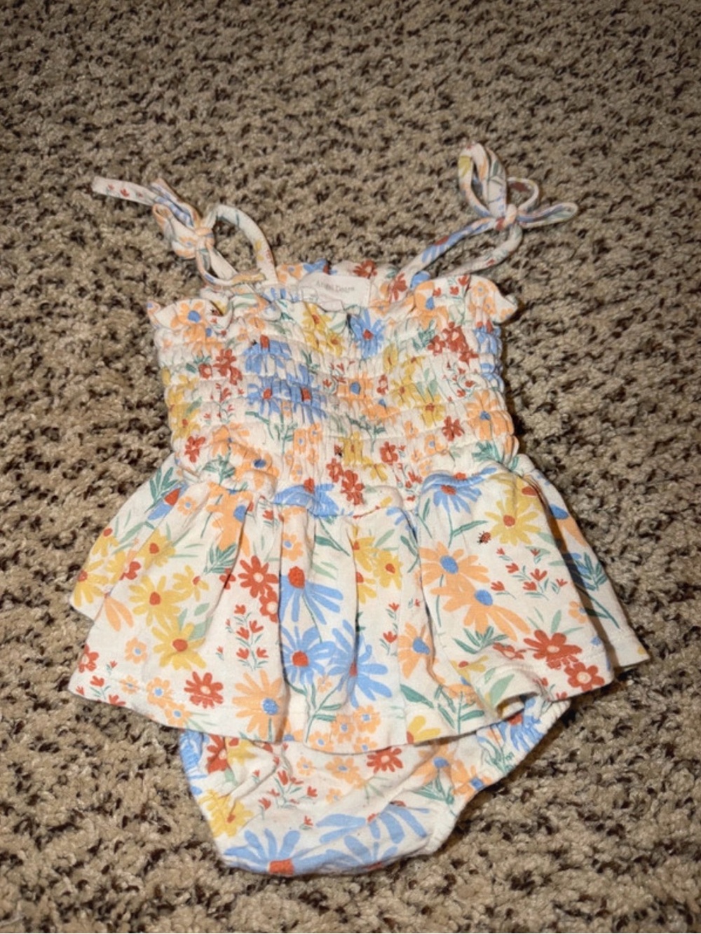Angel Dear Floral Smocked Baby Romper - White, Blue, Yellow, Orange
